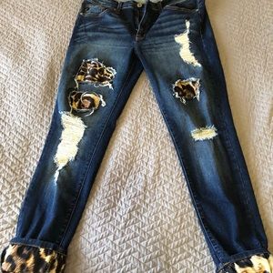KanCan Distressed Leopard Print Jeans